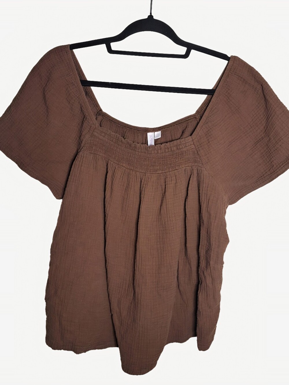 Joyspun Women Brown Cotton Gauze Square Neck Babydoll Peplum Top Size XL Wmns